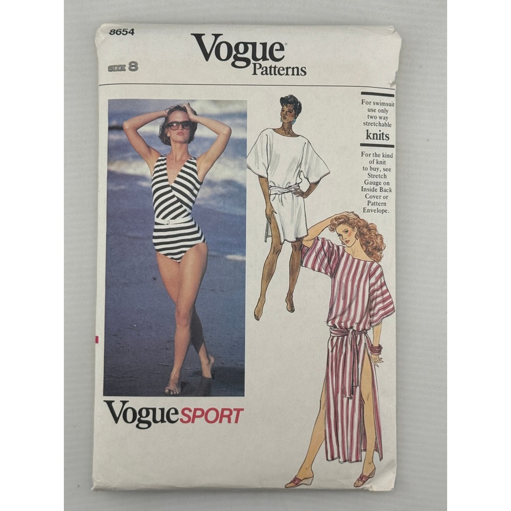 Vogue 8654 Swimsuit Cover-Up Pattern Women Size 8 Good Uncut 80s Vintage